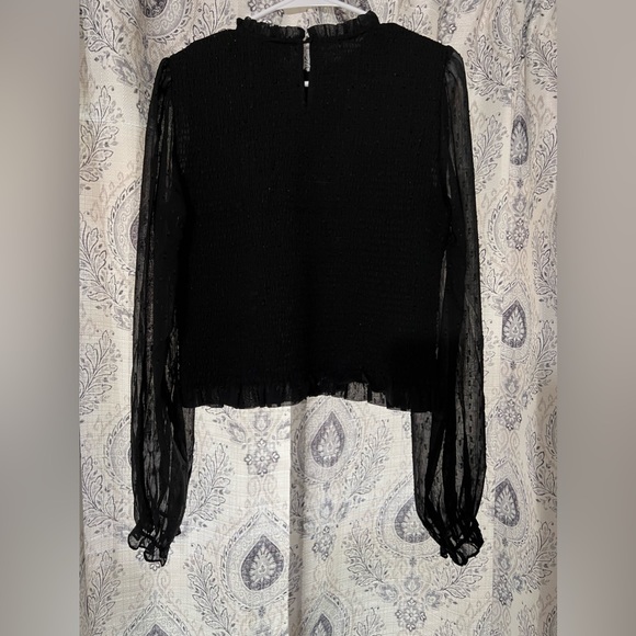 Long sleeve black blouse with light sparkles. Sheer sleeves - Picture 3 of 3